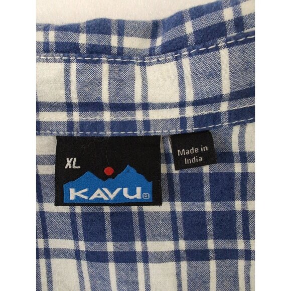 Kavu Button Up Shirt Mens XL Blue White Plaid Long Sleeve Casual Outdoor Hike - Picture 4 of 7